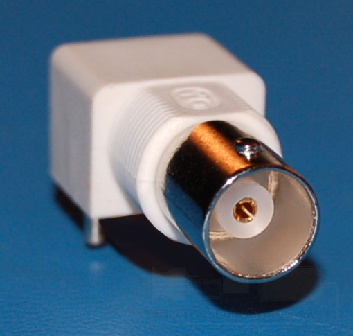 BNC Female Connector x Through-Hole, Style "D" (Right-Angle)