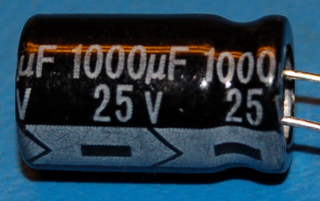 Capacitor, Aluminium Electrolytic, Radial, 25V, 1000μF (10 Pk)