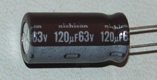 Capacitor, Aluminium Electrolytic, Radial, 63V, 120µF (5 Pk)