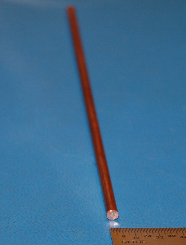 Oxygen-Free (OHFC) Copper Rod, .125" (3.18mm) Dia. x 6"