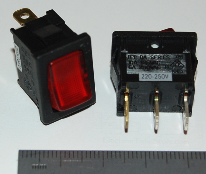 Neon Illuminated Rocker Switch, 19x12.9mm Cutout, SPDT, On-On, 250VAC, 6A