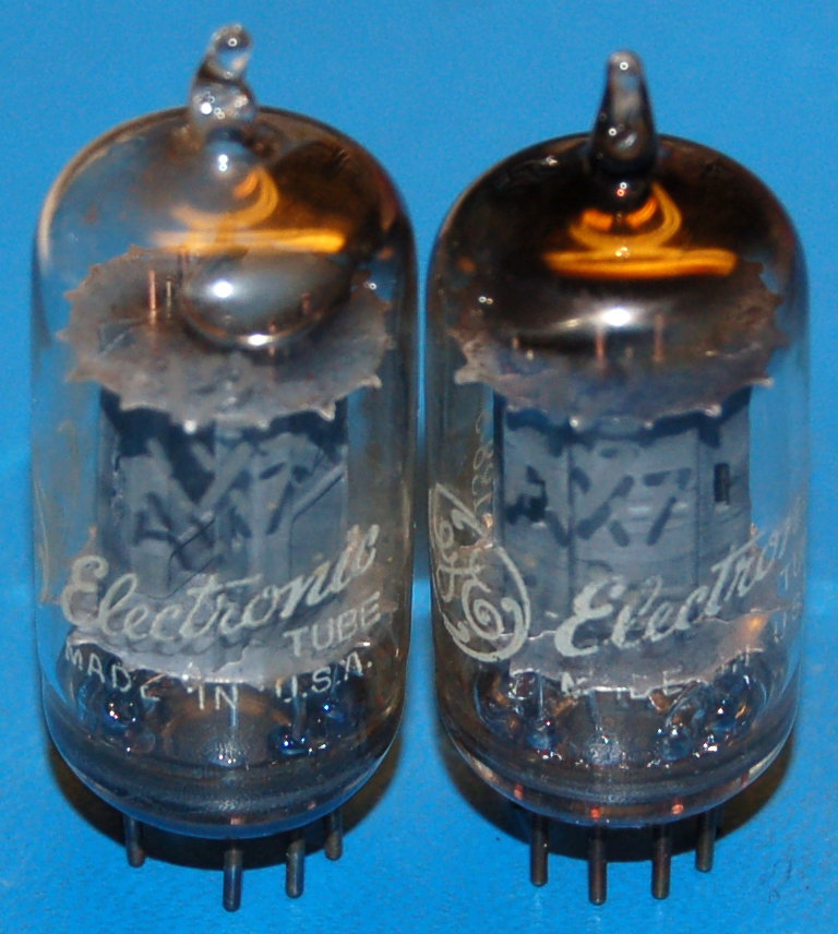 12AX7 High-Mu Twin Triode Tubes, Matched Pair (G.E.; Long Ribbed Gray Plates) - Click Image to Close