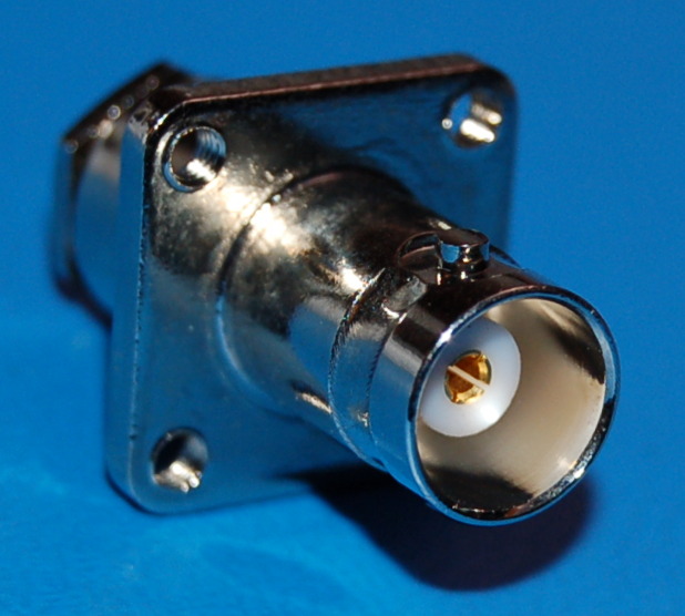 MHV BNC Female Connector, 3kV x RG58/RG142/RG400/LMR195 Clamp, 50Ω, Panel-Mount - Click Image to Close