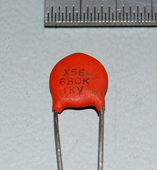 Capacitor, Ceramic, Disc, 1kV, 680pF ±10%, X5E - Click Image to Close