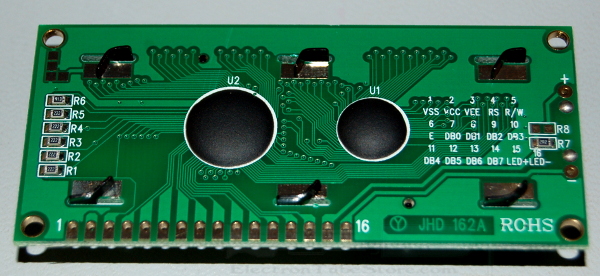 Module LCD de 16 Caractères x 2 Lignes, Points 5x8, Rétroéclairé Noir sur Vert - Cliquez sur l'image pour fermer