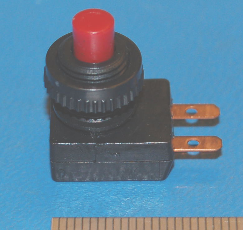 Push-Button Switch, .375" (9.5mm) Cutout, SPST, Red Cap - Click Image to Close