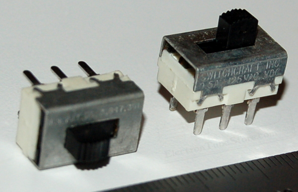 Switchcraft Earless Slide Switch, 10.3x16mm, DPDT, On-On, 125V, 0.5A - Cliquez sur l'image pour fermer